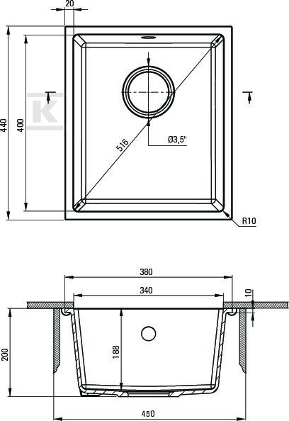 Corda 1-Becken-Granitspüle, Unterbau, - ZQA_N10B